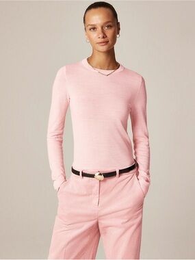 J. Crew Soft Pink Carolyn fitted crewneck sweater in merino wool